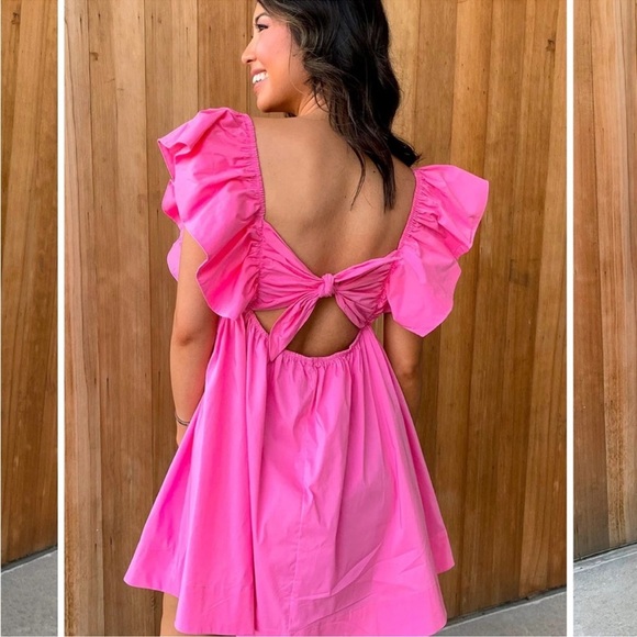 Day + Moon Dress Women’s Large Maylin Mini Ruffled Hot Pink Clementine B21 - Picture 2 of 9